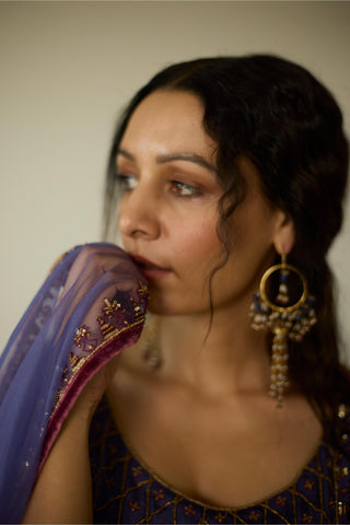 Purple diya hand embroidered kurta set