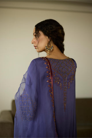 Purple diya hand embroidered kurta set