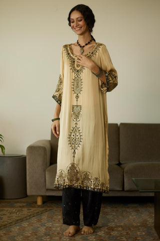 Beige saanjh hand embroidered kurta set