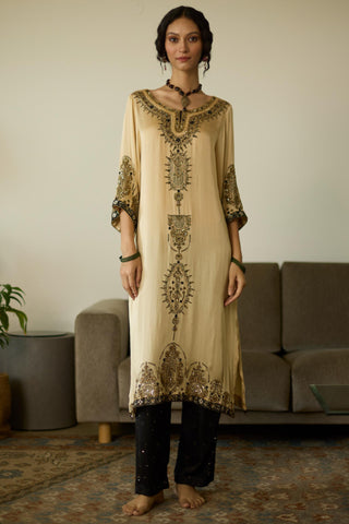 Beige saanjh hand embroidered kurta set