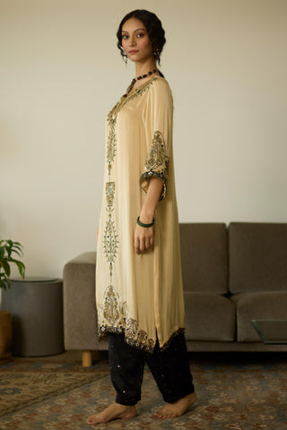 Beige saanjh hand embroidered kurta set