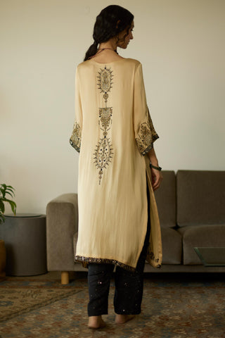 Beige saanjh hand embroidered kurta set
