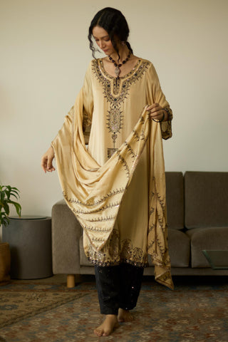 Beige saanjh hand embroidered kurta set
