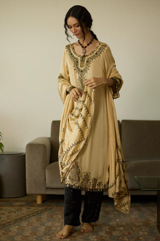 Beige saanjh hand embroidered kurta set