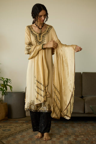 Beige saanjh hand embroidered kurta set