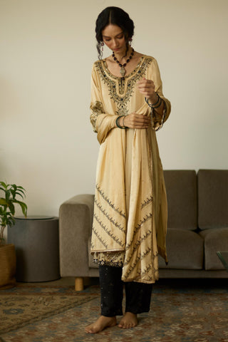 Beige saanjh hand embroidered kurta set