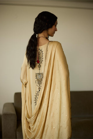 Beige saanjh hand embroidered kurta set