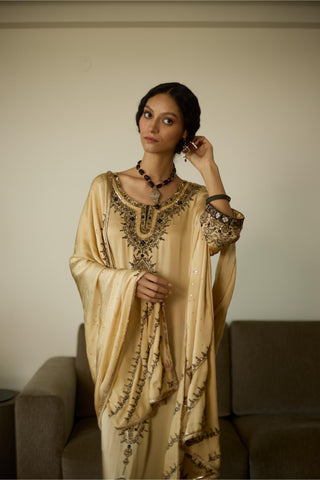 Beige saanjh hand embroidered kurta set