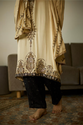 Beige saanjh hand embroidered kurta set