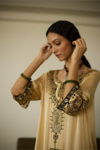 Beige saanjh hand embroidered kurta set