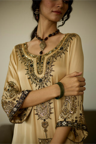 Beige saanjh hand embroidered kurta set