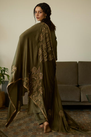 Green palm hand embroidered kurta set