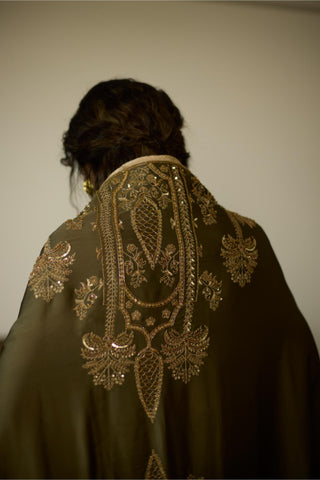 Green palm hand embroidered kurta set