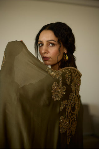 Green palm hand embroidered kurta set