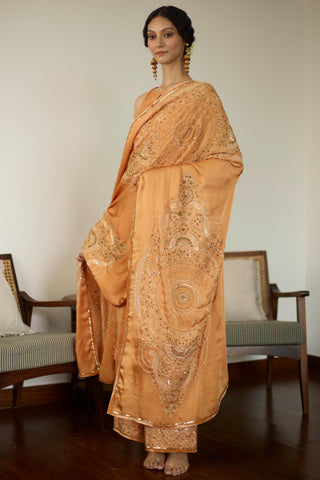 Orange maitreyi hand embroidered kurta set