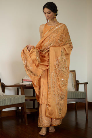 Orange maitreyi hand embroidered kurta set