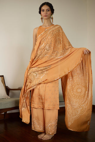 Orange maitreyi hand embroidered kurta set