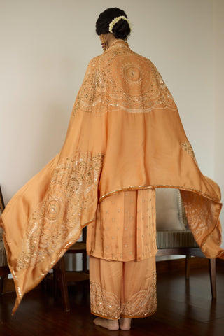 Orange maitreyi hand embroidered kurta set