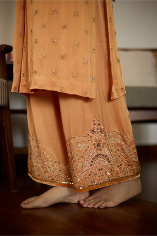 Orange maitreyi hand embroidered kurta set