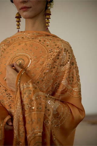 Orange maitreyi hand embroidered kurta set