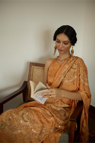 Orange maitreyi hand embroidered kurta set