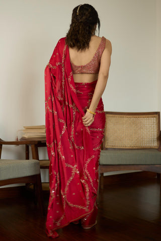 Red maitreyi hand embroidered saree