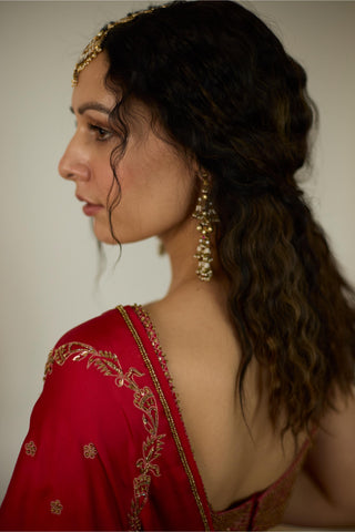 Red maitreyi hand embroidered saree