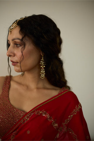 Red maitreyi hand embroidered saree