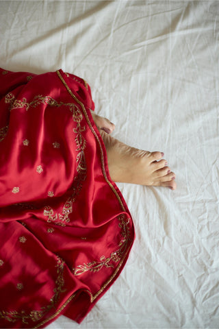 Red maitreyi hand embroidered saree