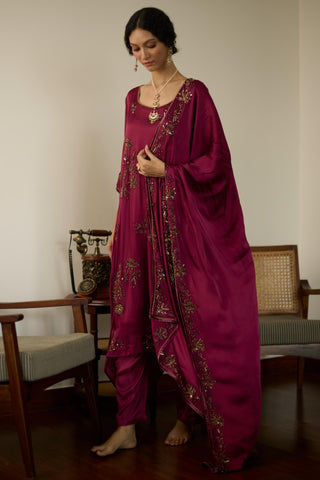 Pink aarohi hand embroidered kaftan set