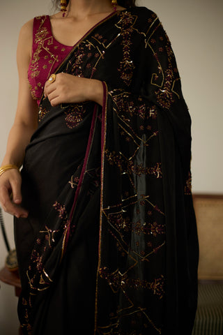 Black cocktail hand embroidered saree