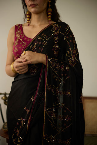 Black cocktail hand embroidered saree