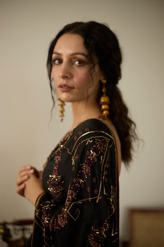 Black cocktail hand embroidered saree