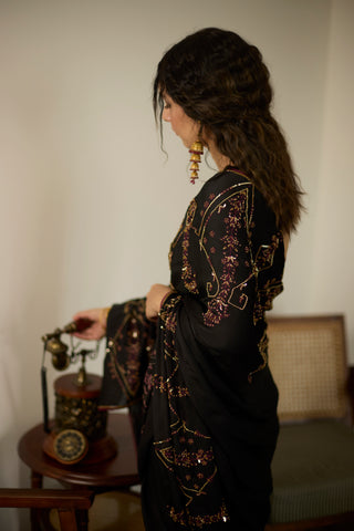Black cocktail hand embroidered saree