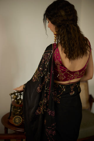 Black cocktail hand embroidered saree