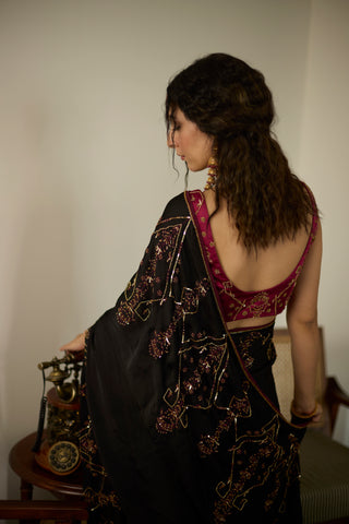 Black cocktail hand embroidered saree