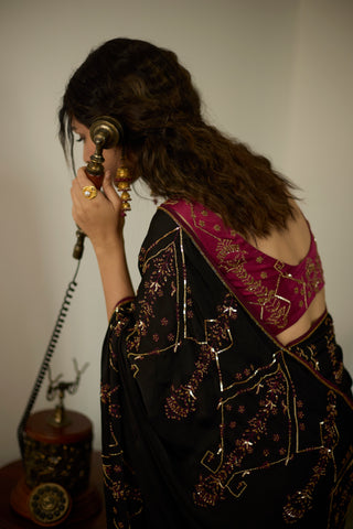 Black cocktail hand embroidered saree