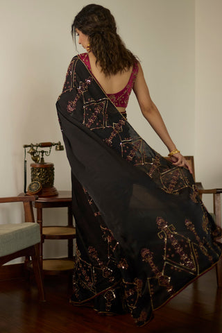 Black cocktail hand embroidered saree