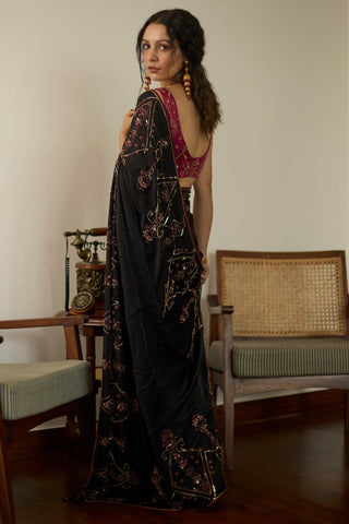 Black cocktail hand embroidered saree
