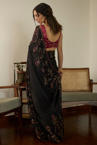 Black cocktail hand embroidered saree