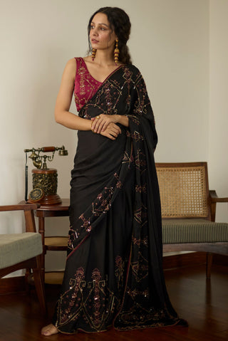 Black cocktail hand embroidered saree