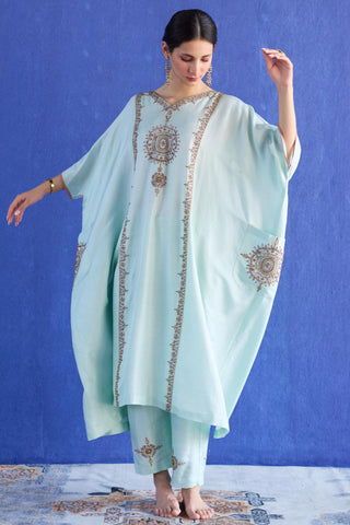 Blue bindi kaftan suit