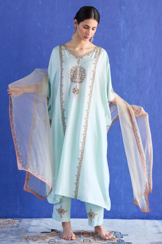 Blue bindi kaftan suit