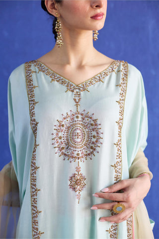 Blue bindi kaftan suit