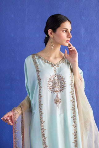 Blue bindi kaftan suit