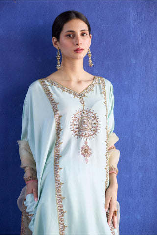 Blue bindi kaftan suit