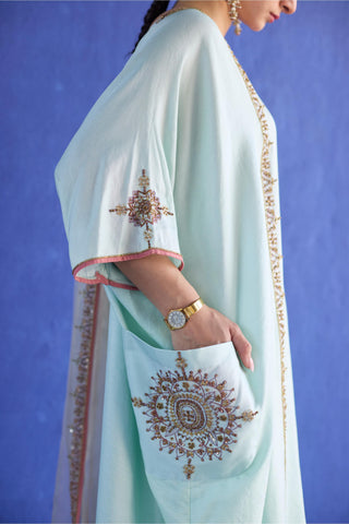 Blue bindi kaftan suit