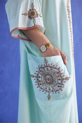 Blue bindi kaftan suit