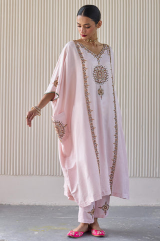 Pink bindi kaftan suit