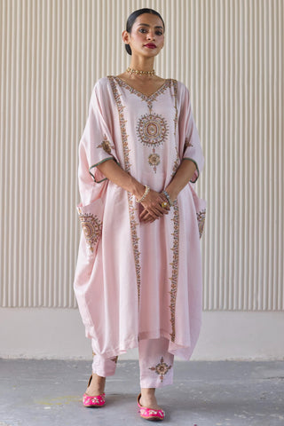 Pink bindi kaftan suit